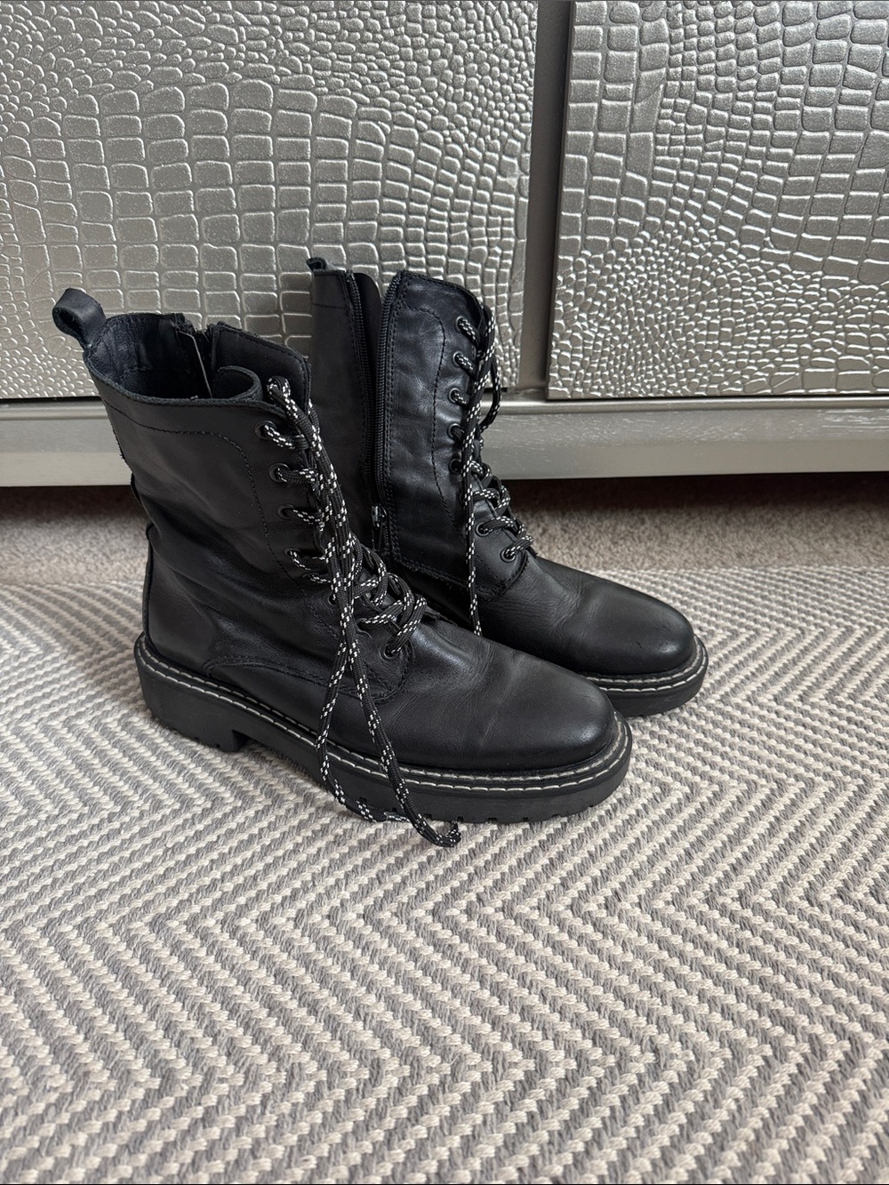 Black Combat Lace-Up Ankle Boots